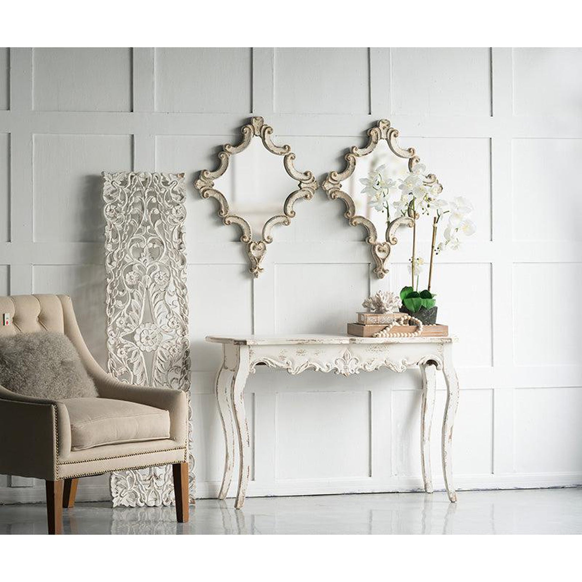 A&B Home 24" x 30" Bundle of 24 Diamond-Shaped White Wood Frame Wall-Mounted Mirror