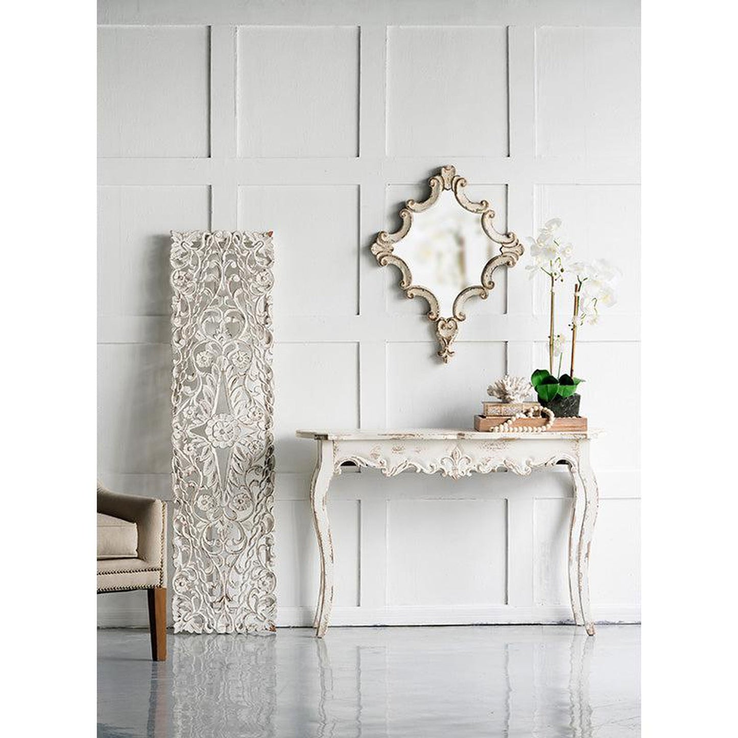 A&B Home 24" x 30" Bundle of 24 Diamond-Shaped White Wood Frame Wall-Mounted Mirror
