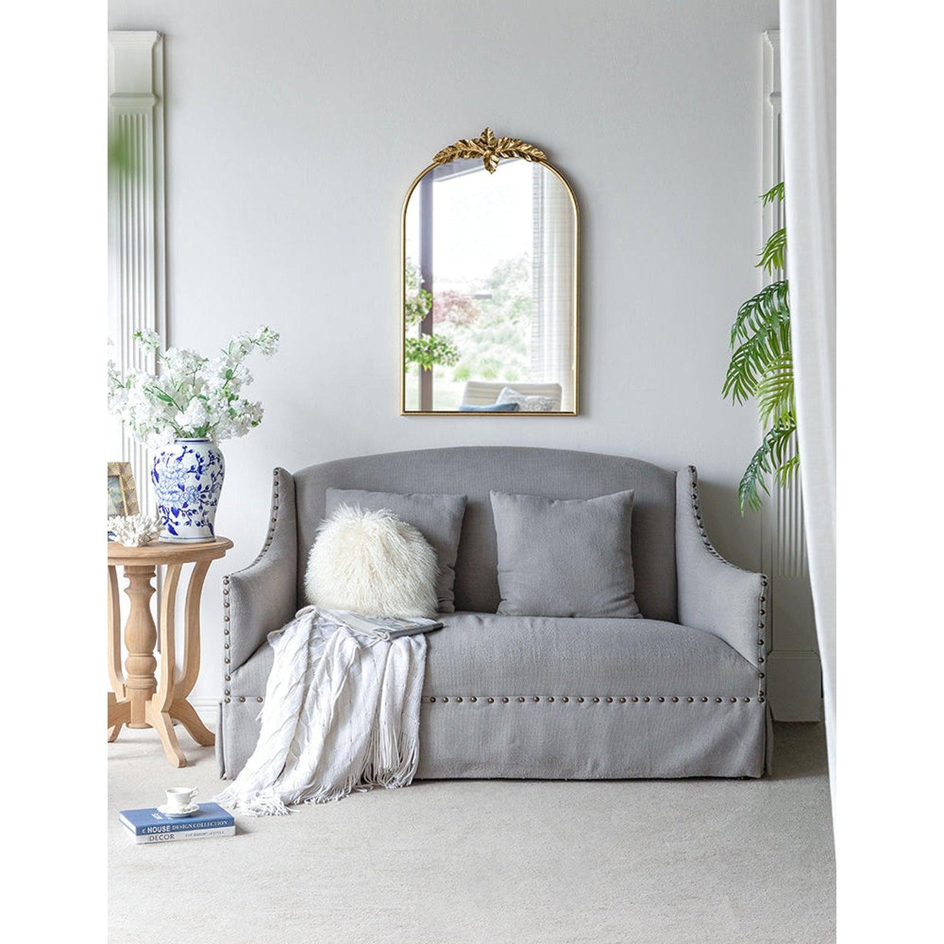 A&B Home 24" x 36" Bundle of 21 Gold Arched Metal Frame Wall-Mounted Mirror With Leaf Accent