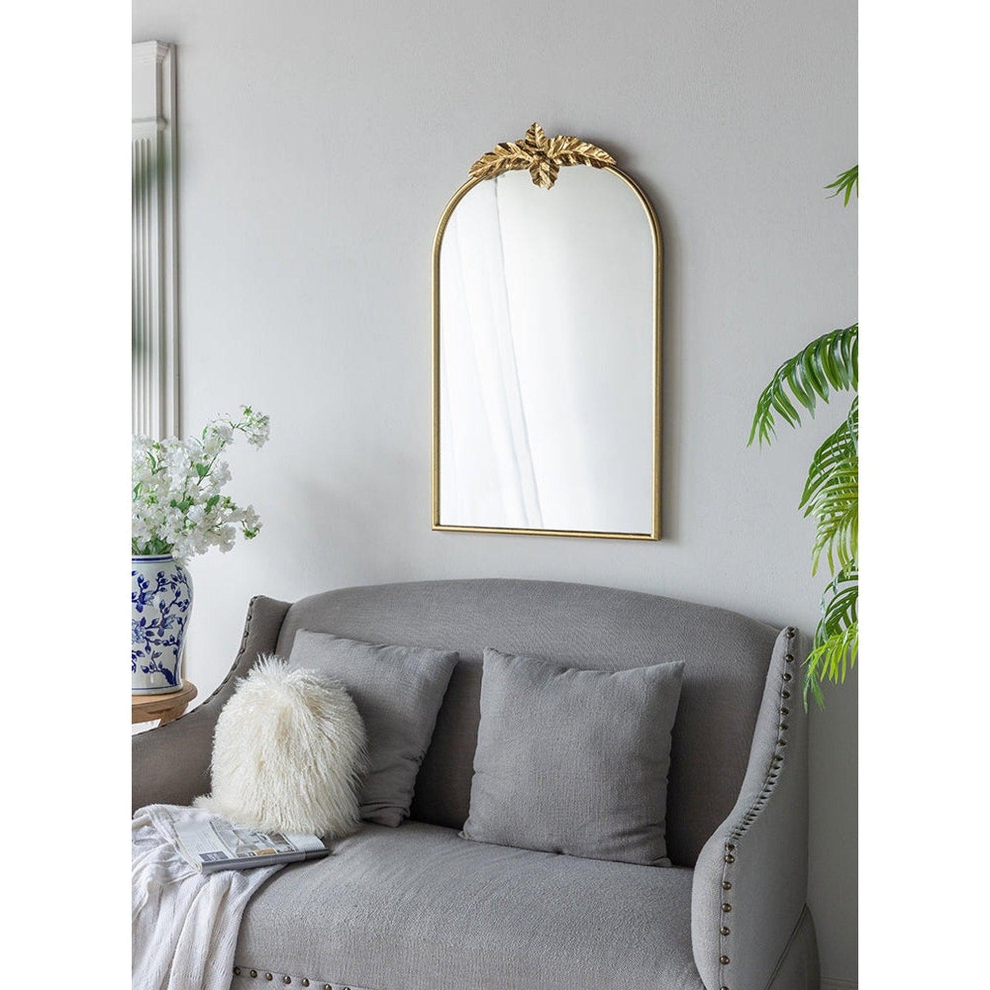 A&B Home 24" x 36" Bundle of 21 Gold Arched Metal Frame Wall-Mounted Mirror With Leaf Accent