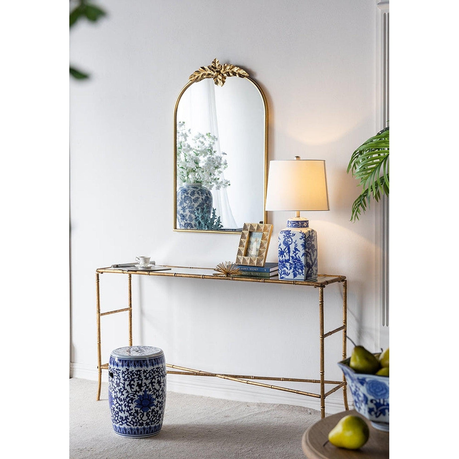 A&B Home 24" x 36" Bundle of 21 Gold Arched Metal Frame Wall-Mounted Mirror With Leaf Accent