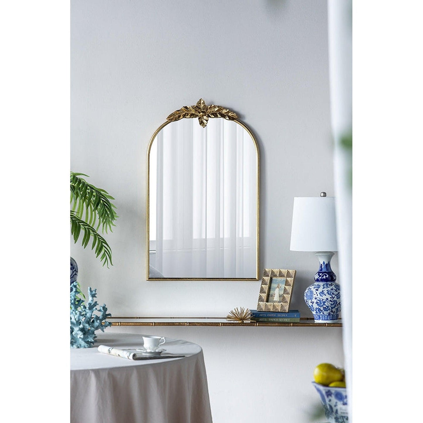 A&B Home 24" x 36" Bundle of 21 Gold Arched Metal Frame Wall-Mounted Mirror With Leaf Accent