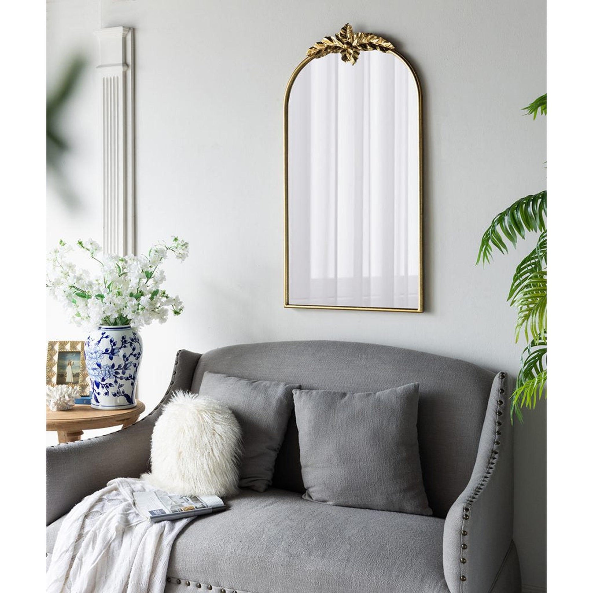 A&B Home 24" x 42" Bundle of 20 Gold Arched Metal Frame Wall-Mounted Mirror With Leaf Accent