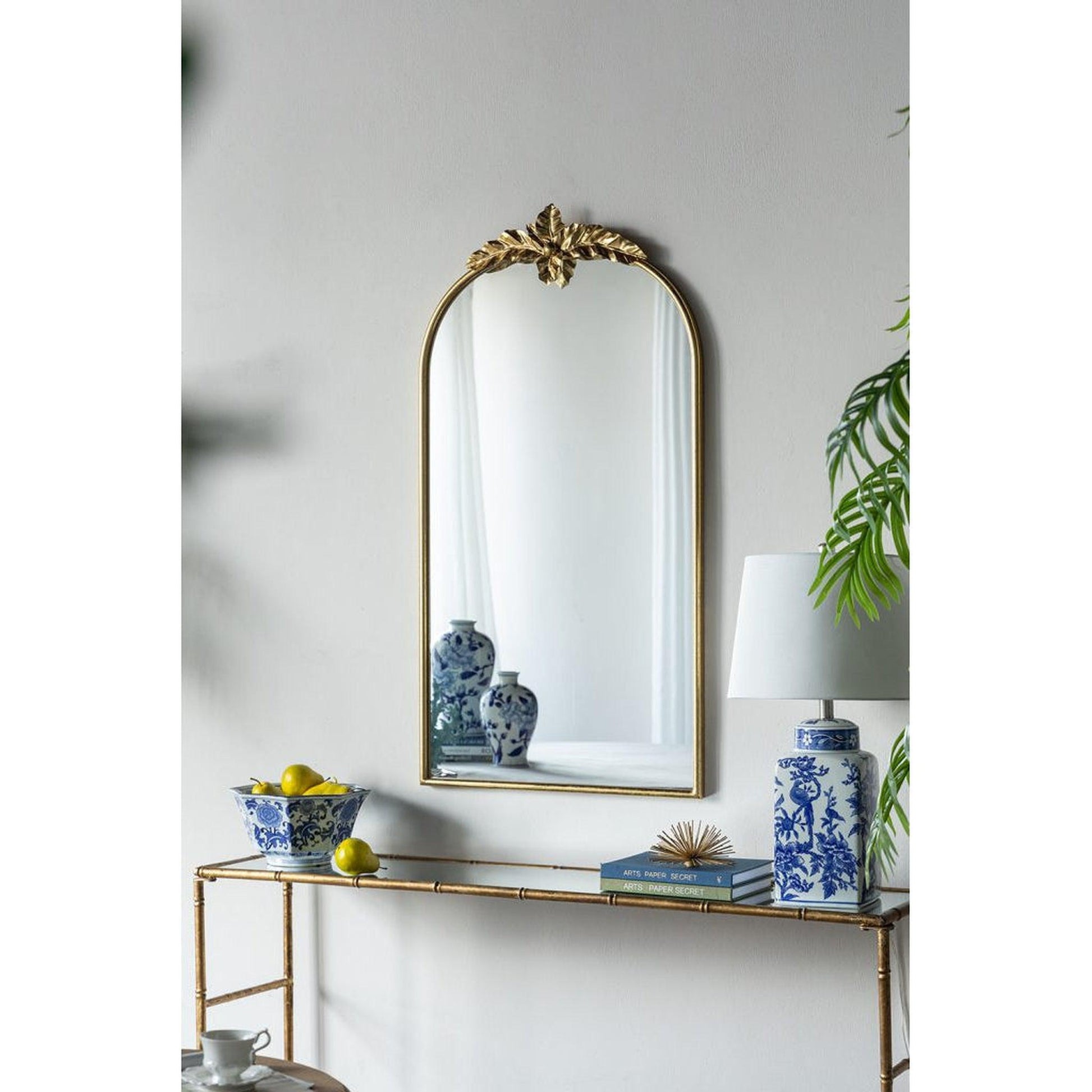 A&B Home 24" x 42" Bundle of 20 Gold Arched Metal Frame Wall-Mounted Mirror With Leaf Accent