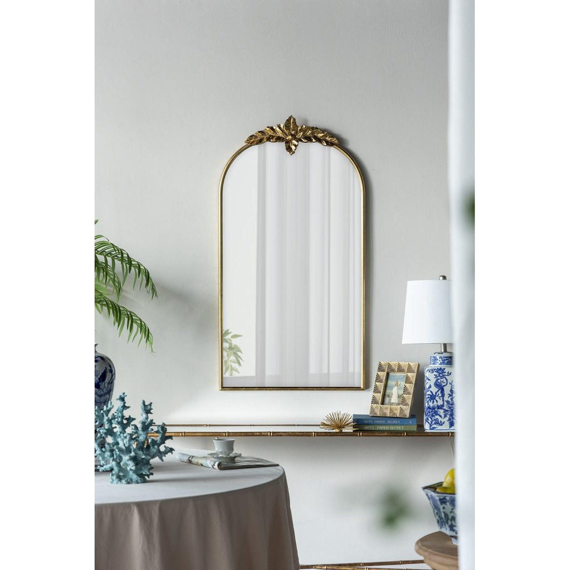 A&B Home 24" x 42" Bundle of 20 Gold Arched Metal Frame Wall-Mounted Mirror With Leaf Accent
