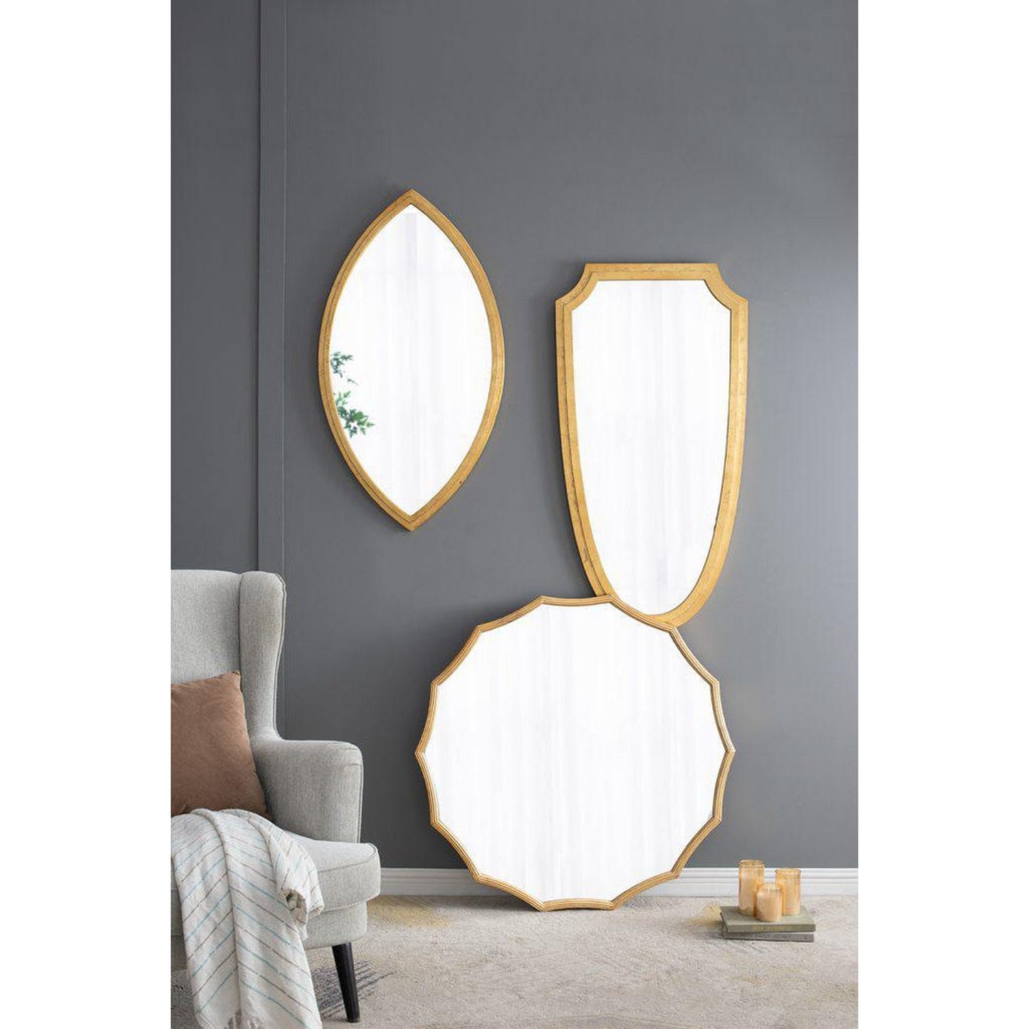 A&B Home 24" x 43" Bundle of 9 Dynamic Shape Gold Metal Frame Wall-Mounted Mirror