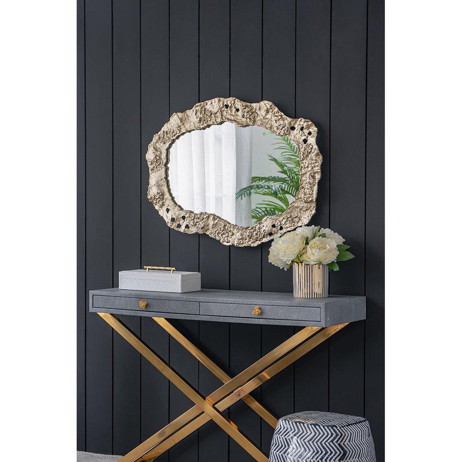 A&B Home 25" x 35" Bundle of 6 Irregular Oval Antique Brass Framed Wall-Mounted Mirror