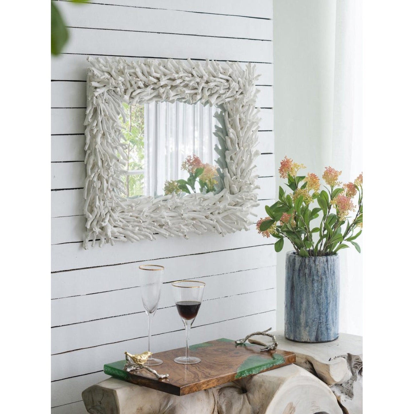 A&B Home 29" x 23" Bundle of 12 Rectangular White Cool Rustic Vibe Wooden Frame Wall-Mounted Mirror
