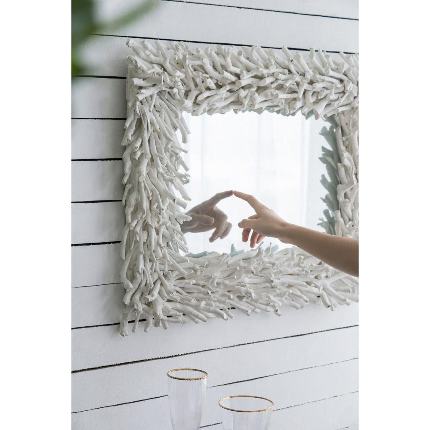 A&B Home 29" x 23" Bundle of 12 Rectangular White Cool Rustic Vibe Wooden Frame Wall-Mounted Mirror