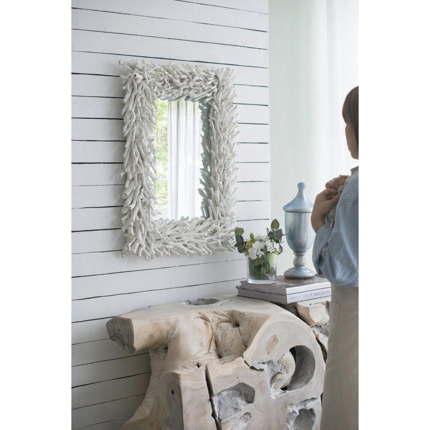 A&B Home 29" x 23" Bundle of 12 Rectangular White Cool Rustic Vibe Wooden Frame Wall-Mounted Mirror