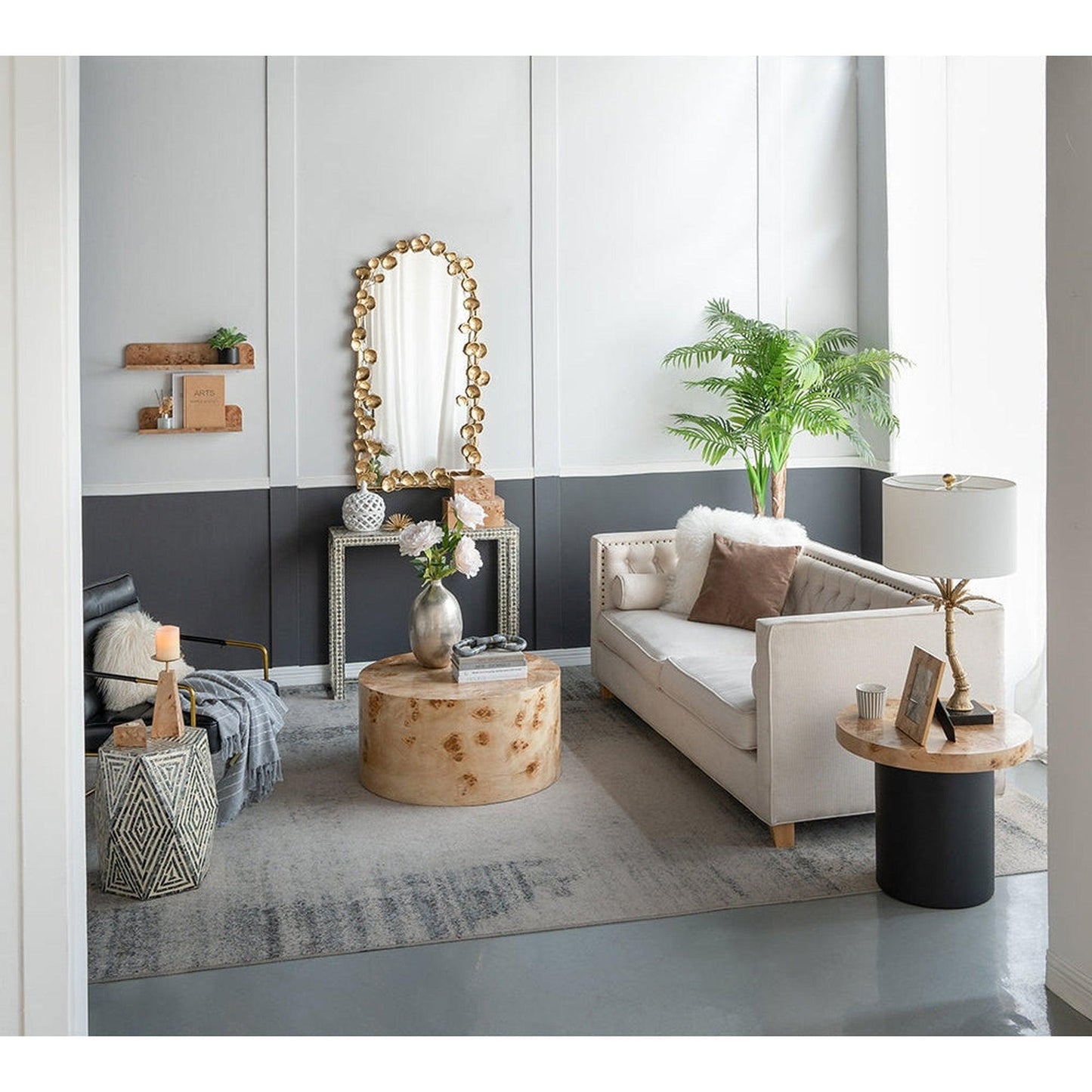 A&B Home 29" x 51" Bundle of 12 Arched Gold Metal Frame Wall-Mounted Mirror With Golden Leaf Accent