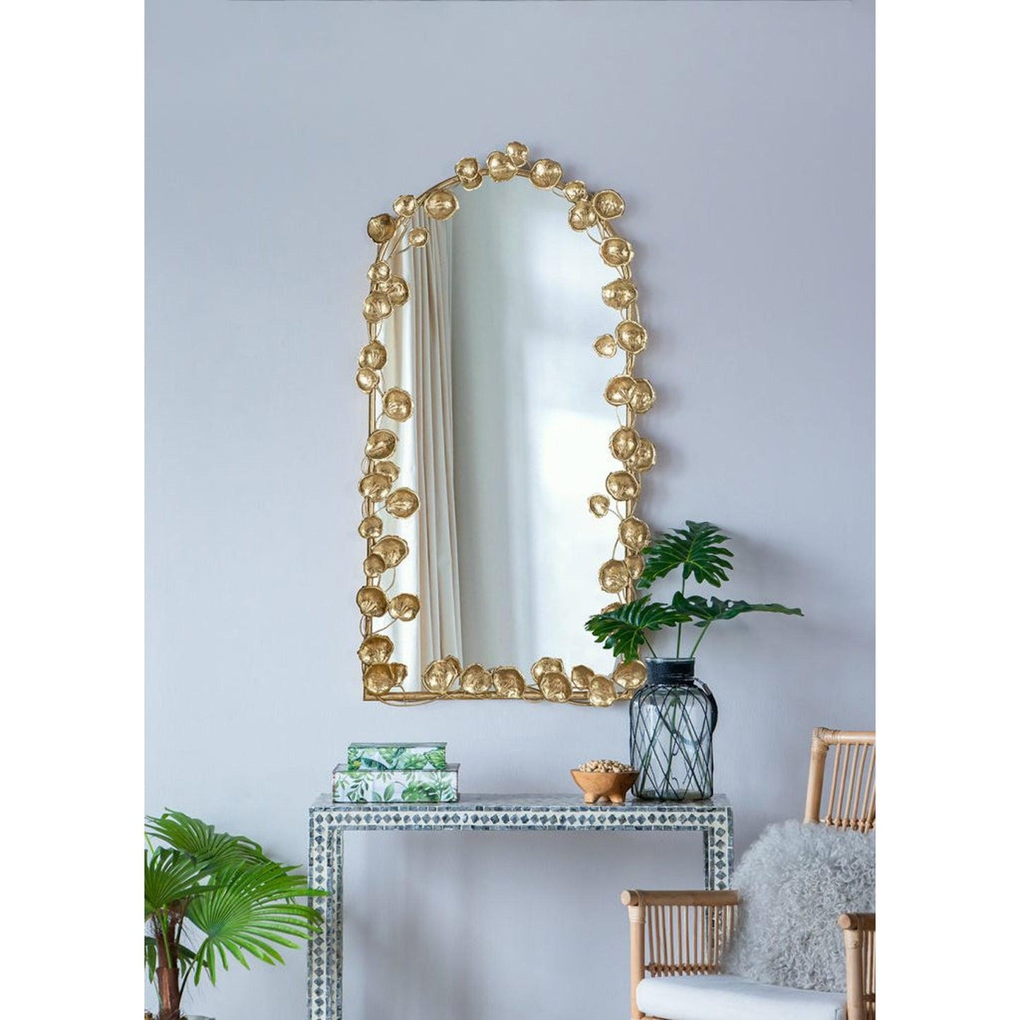 A&B Home 29" x 51" Bundle of 12 Arched Gold Metal Frame Wall-Mounted Mirror With Golden Leaf Accent
