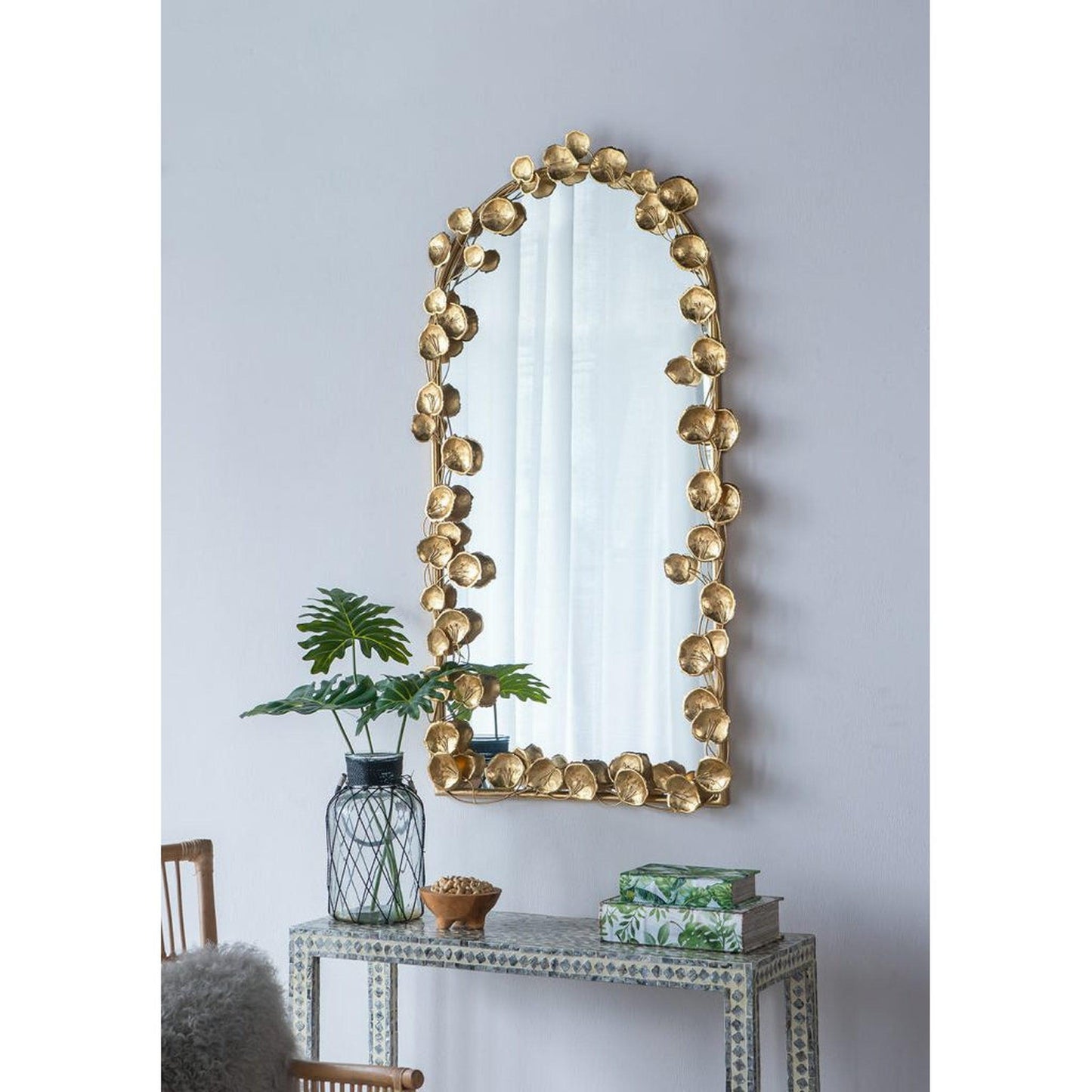 A&B Home 29" x 51" Bundle of 12 Arched Gold Metal Frame Wall-Mounted Mirror With Golden Leaf Accent