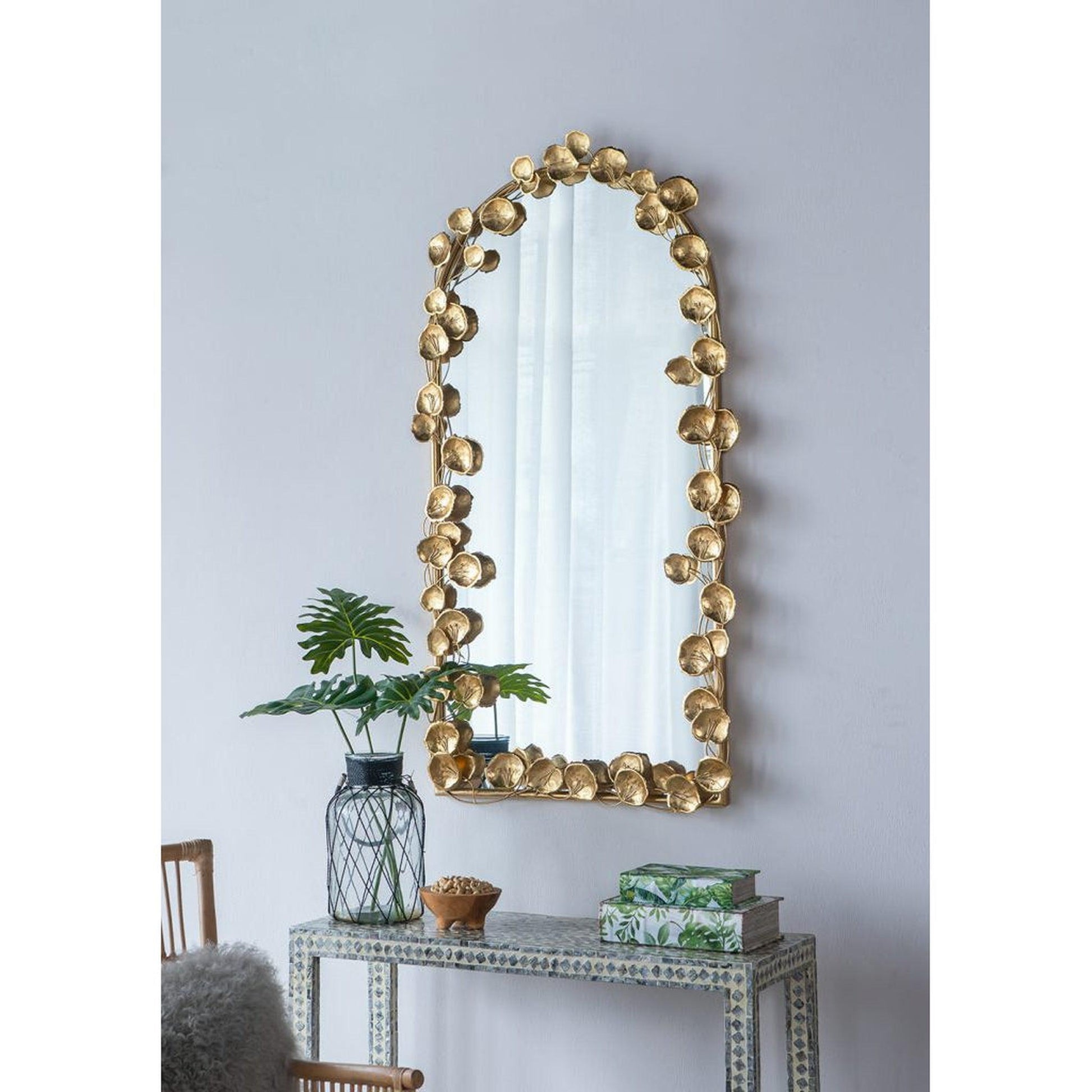 A&B Home 29" x 51" Bundle of 12 Arched Gold Metal Frame Wall-Mounted Mirror With Golden Leaf Accent