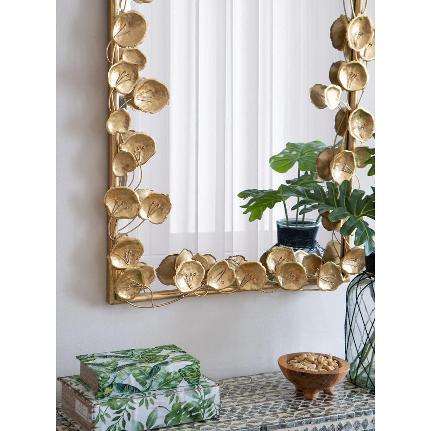 A&B Home 29" x 51" Bundle of 12 Arched Gold Metal Frame Wall-Mounted Mirror With Golden Leaf Accent