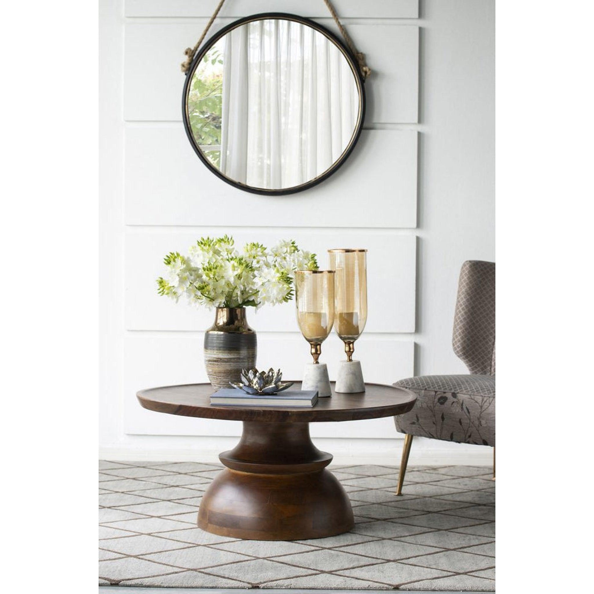 A&B Home 30" x 30" Bundle of 16 Round Black Metal Frame Wall-Mounted Mirror With Cleveland Rope Strap