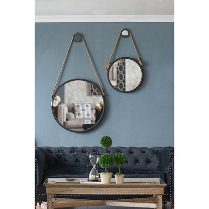 A&B Home 30" x 30" Bundle of 16 Round Black Metal Frame Wall-Mounted Mirror With Cleveland Rope Strap