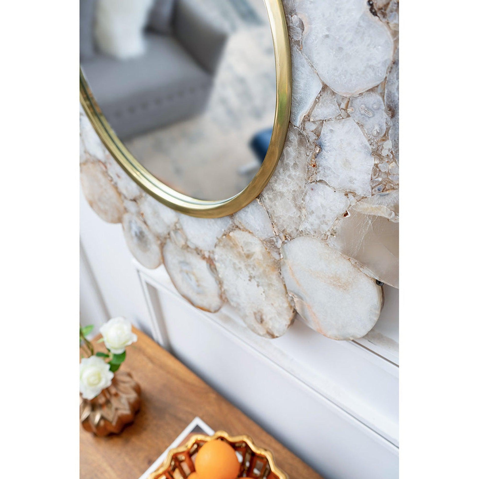 A&B Home 30" x 30" Bundle of 4 Flower Shaped White Agate Framed Wall-Mounted Mirror