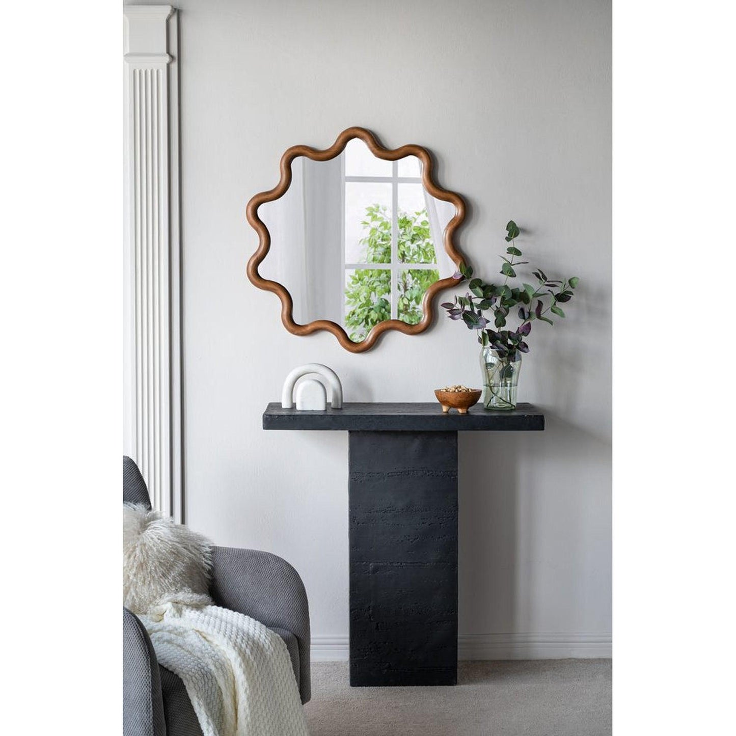 A&B Home 30" x 31" Bundle of 12 Round Unique Shape Natural Dark Brown Wooden Frame Wall-Mounted Mirror