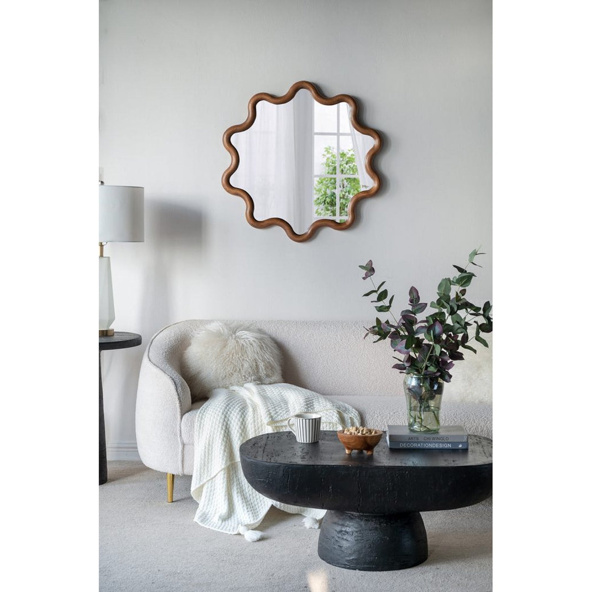 A&B Home 30" x 31" Bundle of 12 Round Unique Shape Natural Dark Brown Wooden Frame Wall-Mounted Mirror