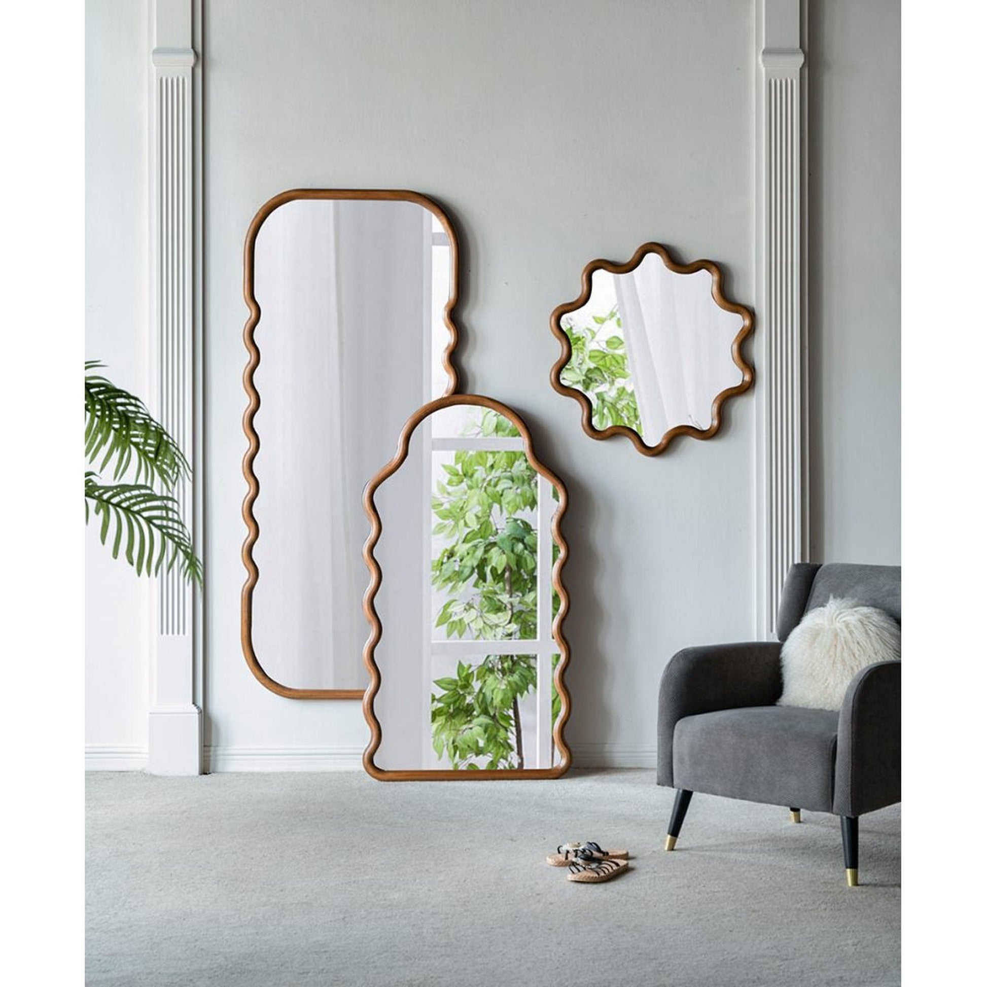 A&B Home 30" x 31" Bundle of 12 Round Unique Shape Natural Dark Brown Wooden Frame Wall-Mounted Mirror