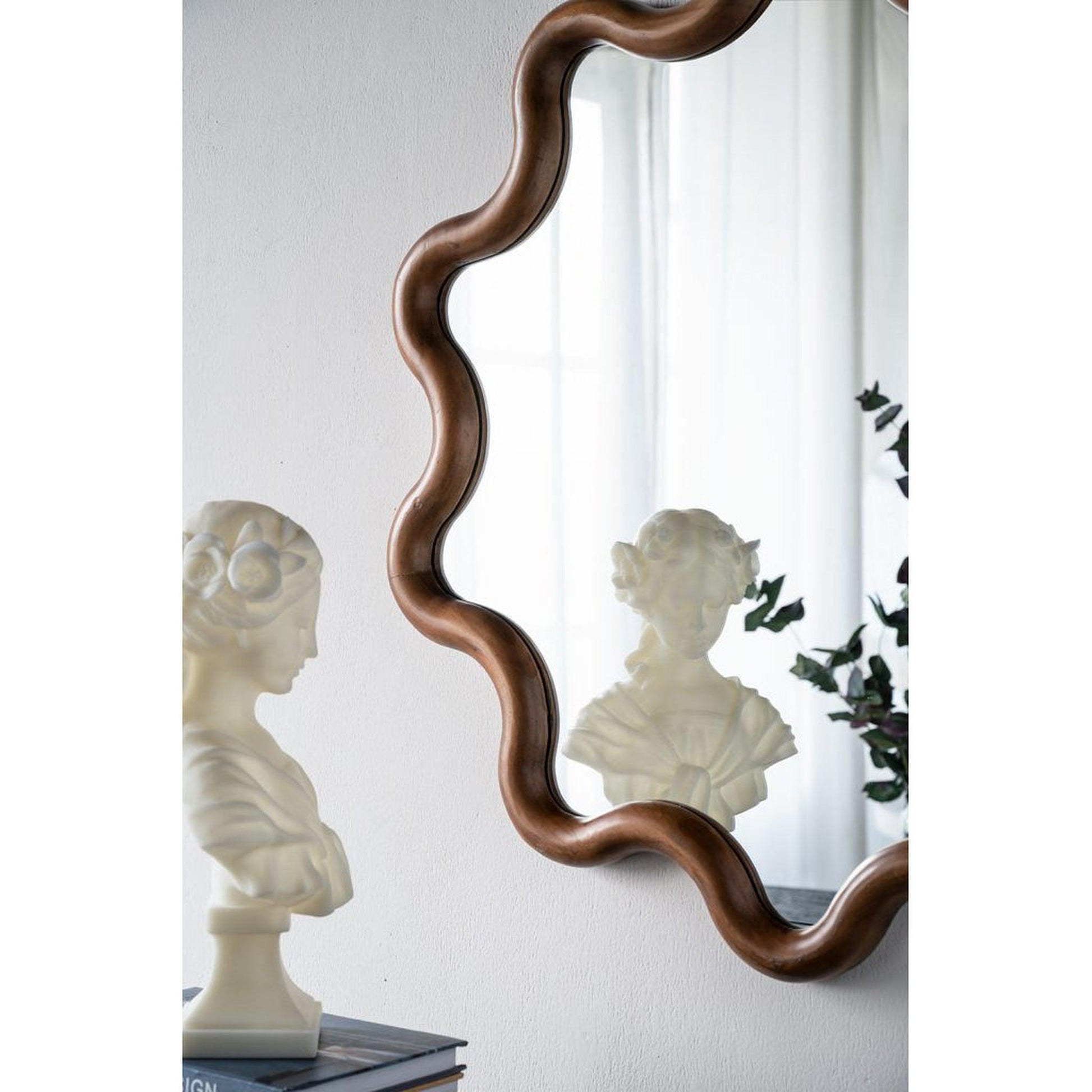 A&B Home 30" x 31" Bundle of 12 Round Unique Shape Natural Dark Brown Wooden Frame Wall-Mounted Mirror