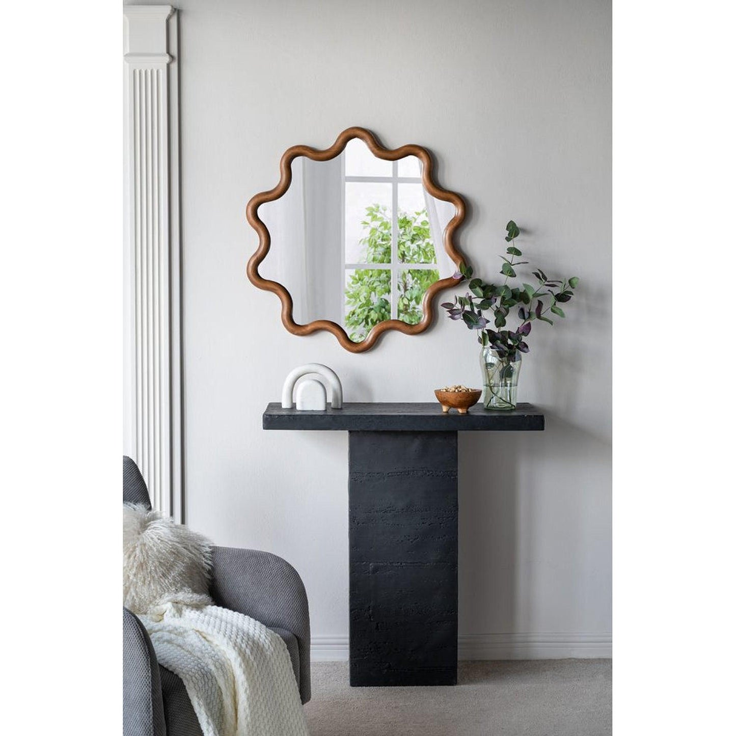A&B Home 30" x 31" Bundle of 18 Round Unique Shape Natural Dark Brown Wooden Frame Wall-Mounted Mirror