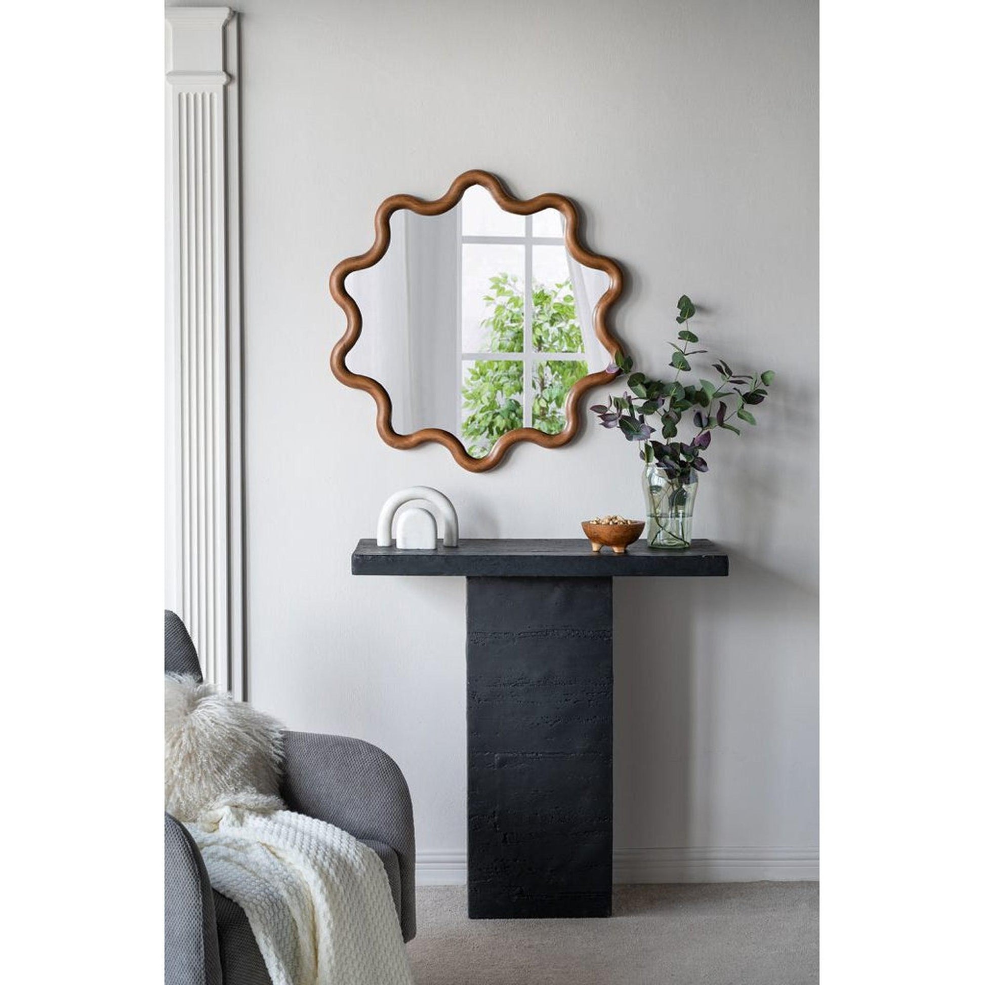 A&B Home 30" x 31" Bundle of 18 Round Unique Shape Natural Dark Brown Wooden Frame Wall-Mounted Mirror