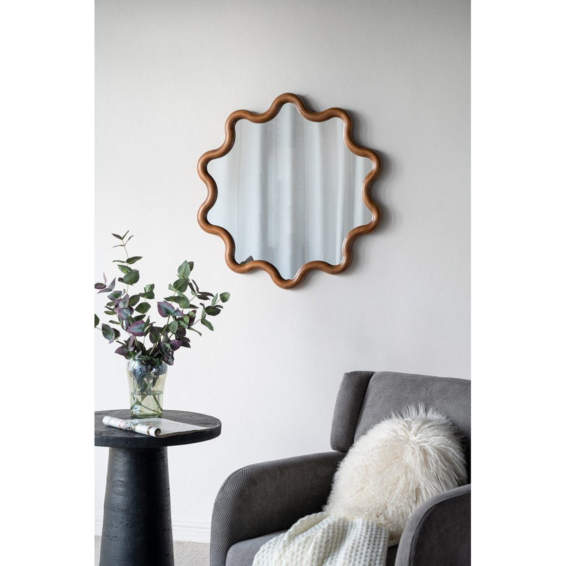 A&B Home 30" x 31" Bundle of 18 Round Unique Shape Natural Dark Brown Wooden Frame Wall-Mounted Mirror