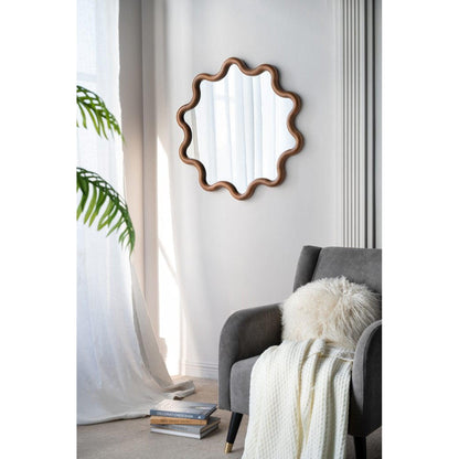 A&B Home 30" x 31" Bundle of 18 Round Unique Shape Natural Dark Brown Wooden Frame Wall-Mounted Mirror