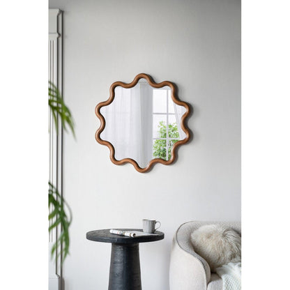 A&B Home 30" x 31" Bundle of 18 Round Unique Shape Natural Dark Brown Wooden Frame Wall-Mounted Mirror
