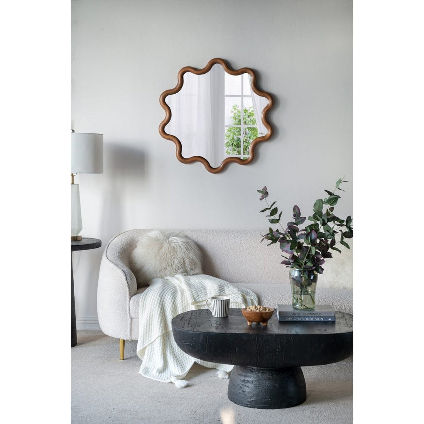 A&B Home 30" x 31" Bundle of 18 Round Unique Shape Natural Dark Brown Wooden Frame Wall-Mounted Mirror