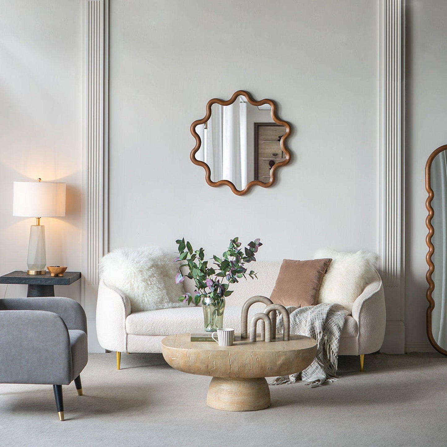 A&B Home 30" x 31" Bundle of 18 Round Unique Shape Natural Dark Brown Wooden Frame Wall-Mounted Mirror