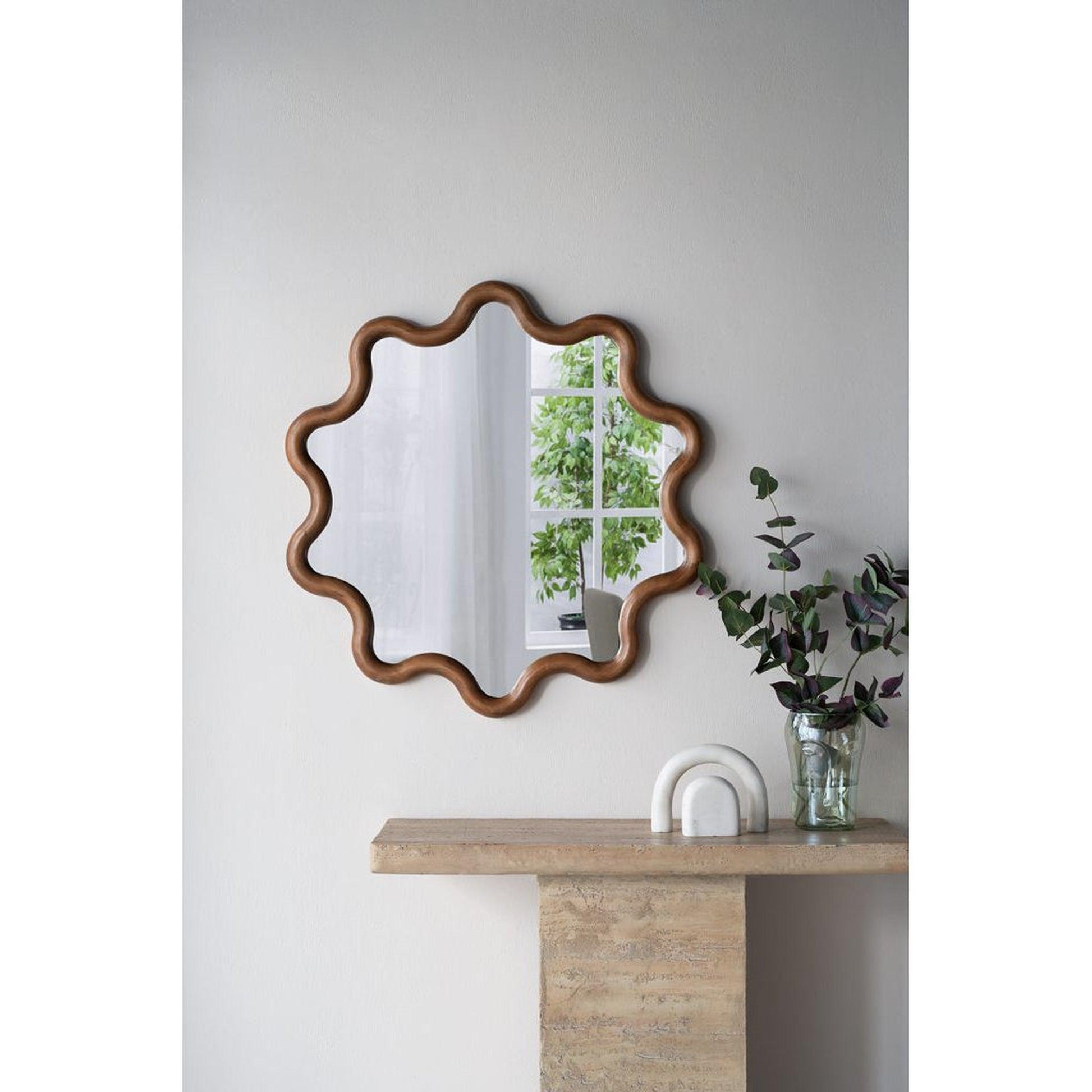 A&B Home 30" x 31" Bundle of 18 Round Unique Shape Natural Dark Brown Wooden Frame Wall-Mounted Mirror
