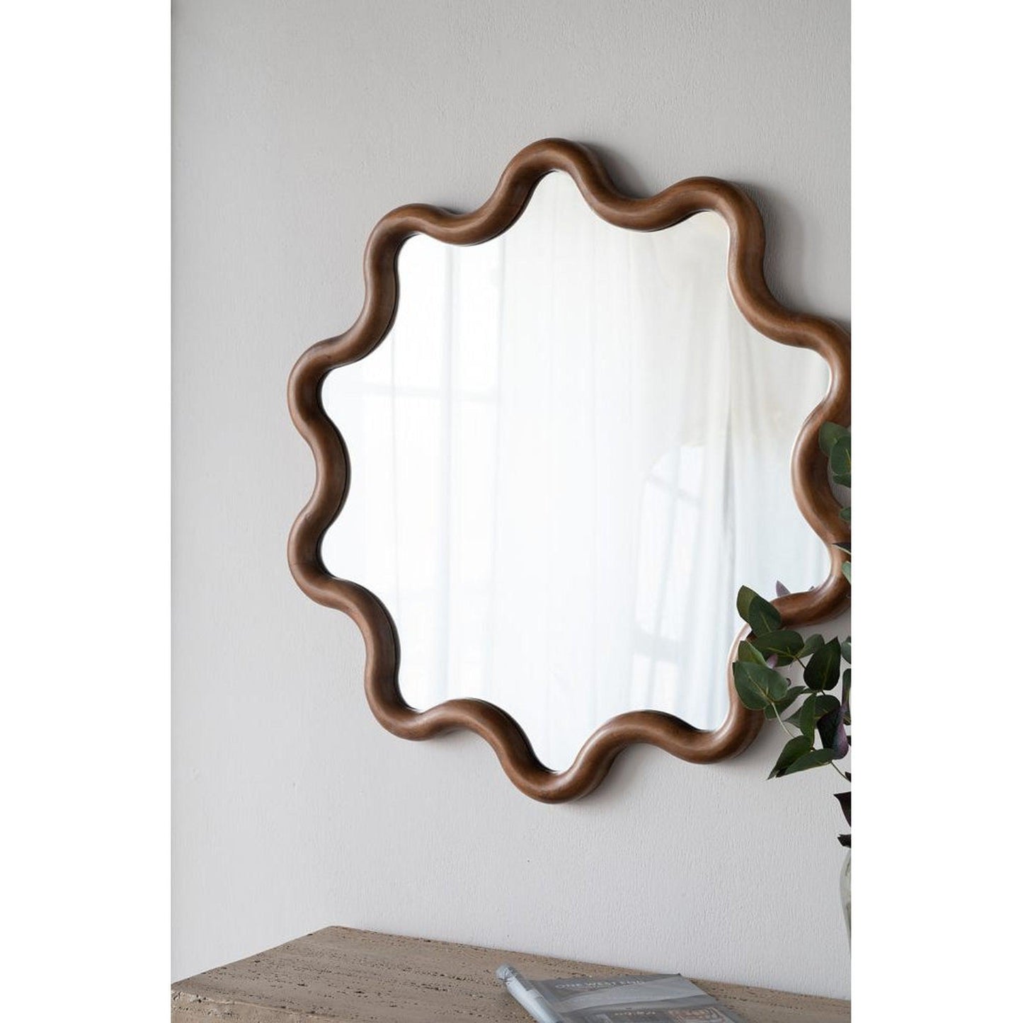 A&B Home 30" x 31" Bundle of 18 Round Unique Shape Natural Dark Brown Wooden Frame Wall-Mounted Mirror