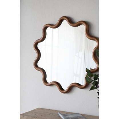 A&B Home 30" x 31" Bundle of 18 Round Unique Shape Natural Dark Brown Wooden Frame Wall-Mounted Mirror