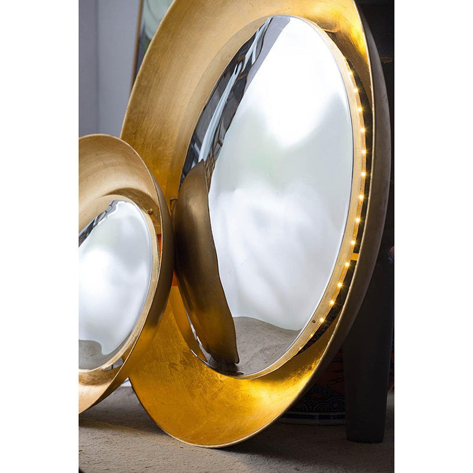 A&B Home 31" x 31" Bundle of 8 Round Lustrous Gold Metal Framed Wall-Mounted Mirror With Led Lighting
