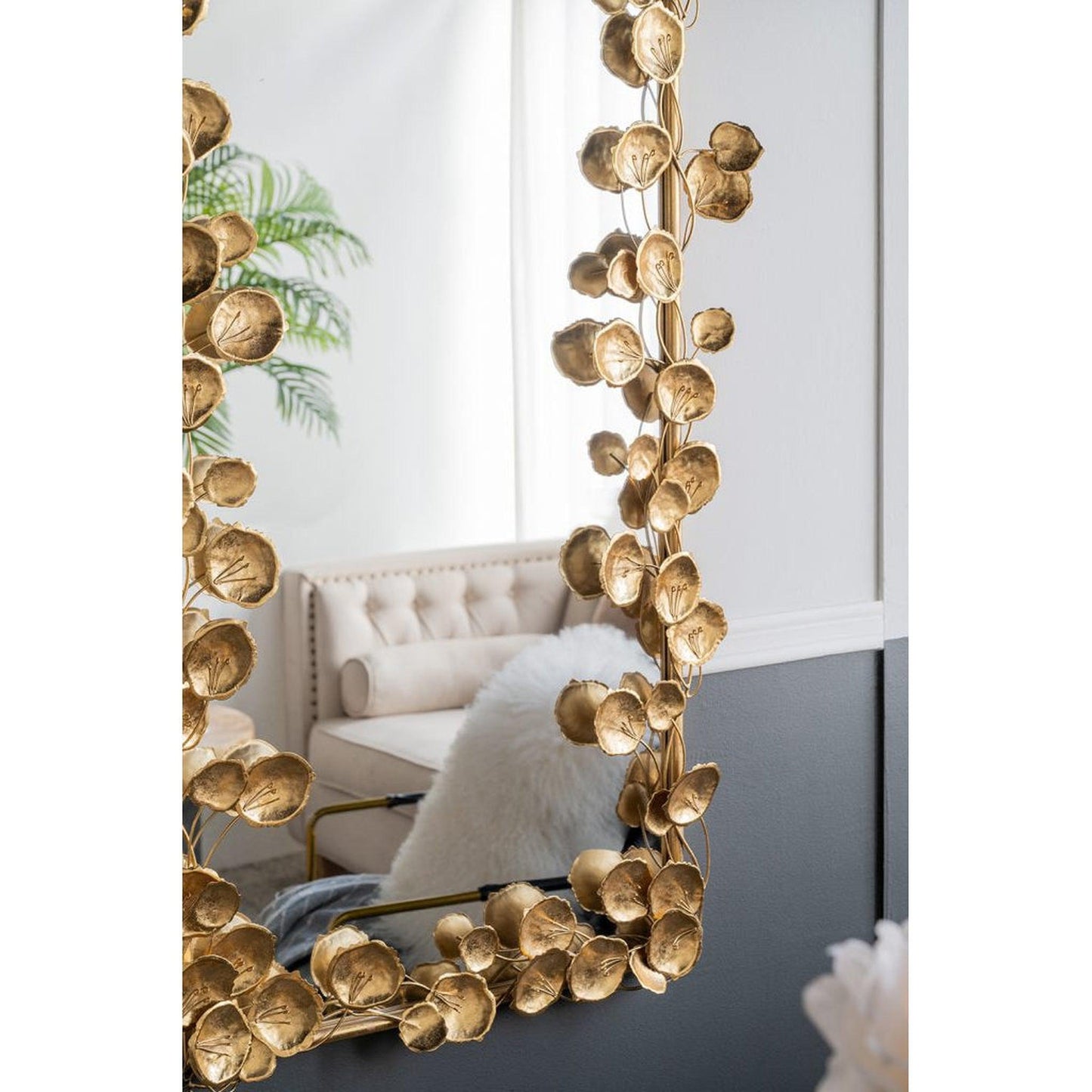 A&B Home 31" x 51" Bundle of 6 Rectangular Gold Metal Frame Wall-Mounted Mirror With Golden Leaf Accent