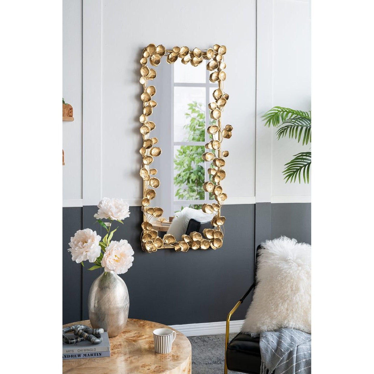 A&B Home 31" x 51" Bundle of 6 Rectangular Gold Metal Frame Wall-Mounted Mirror With Golden Leaf Accent