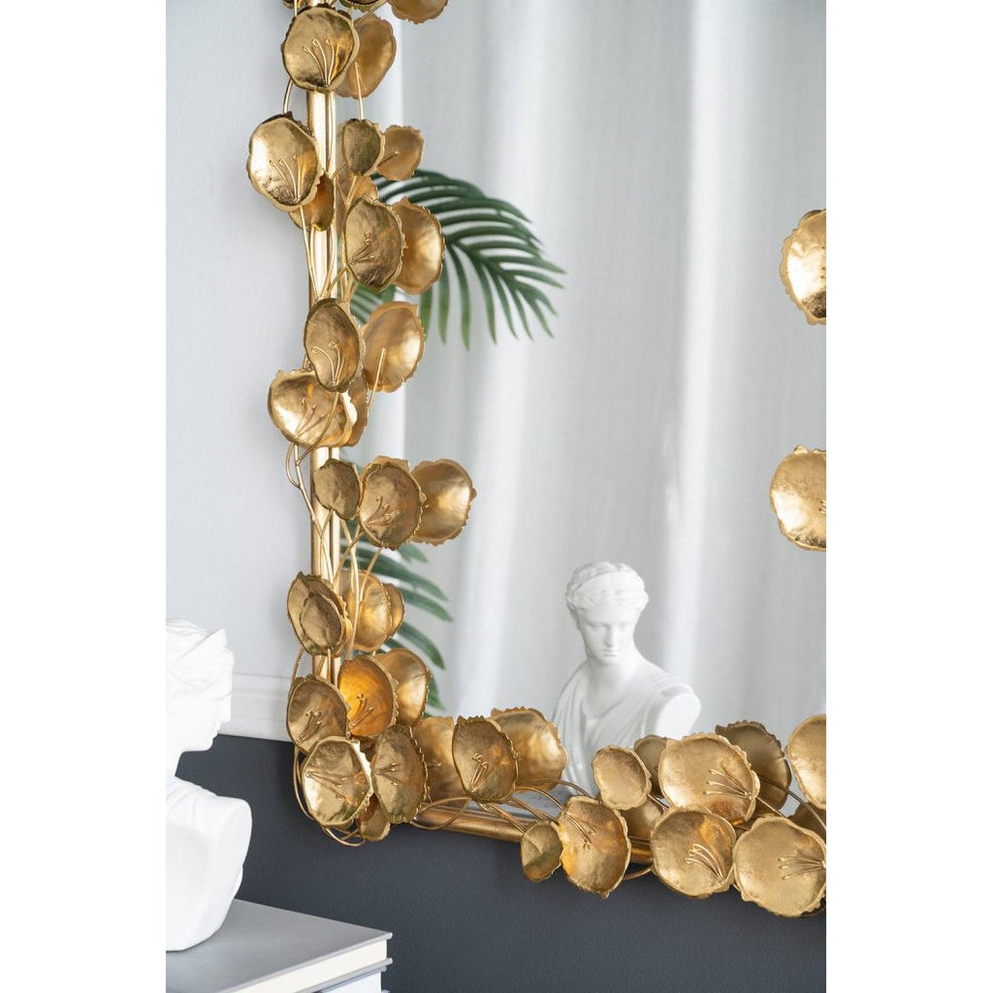 A&B Home 31" x 51" Bundle of 9 Rectangular Gold Metal Frame Wall-Mounted Mirror With Golden Leaf Accent