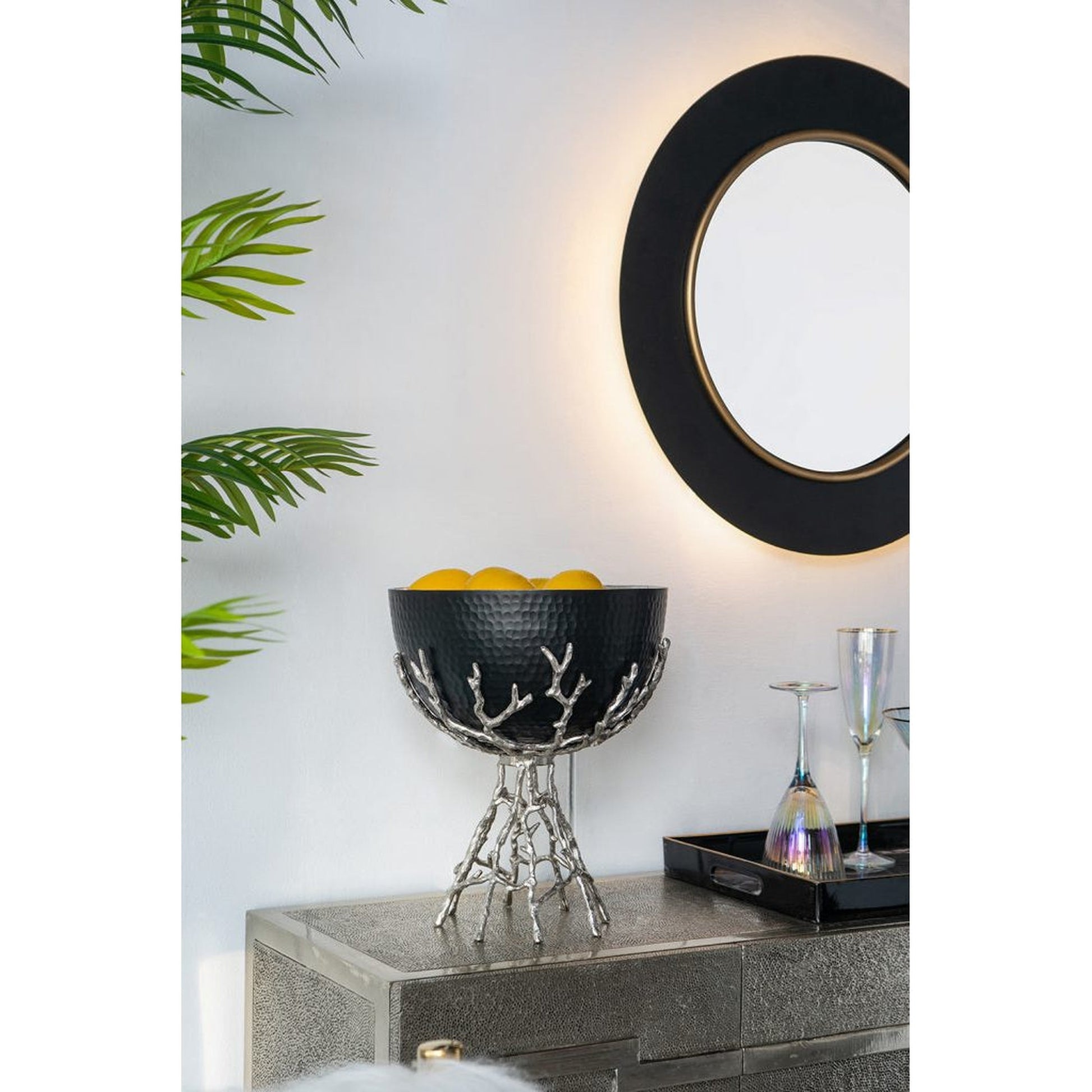 A&B Home 32" x 32" Bundle of 12 Round Shaped Black and Gold Metal Frame Wall-Mounted Mirror With Led Light