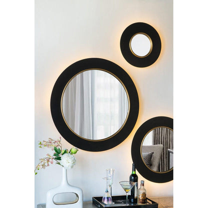 A&B Home 32" x 32" Bundle of 12 Round Shaped Black and Gold Metal Frame Wall-Mounted Mirror With Led Light