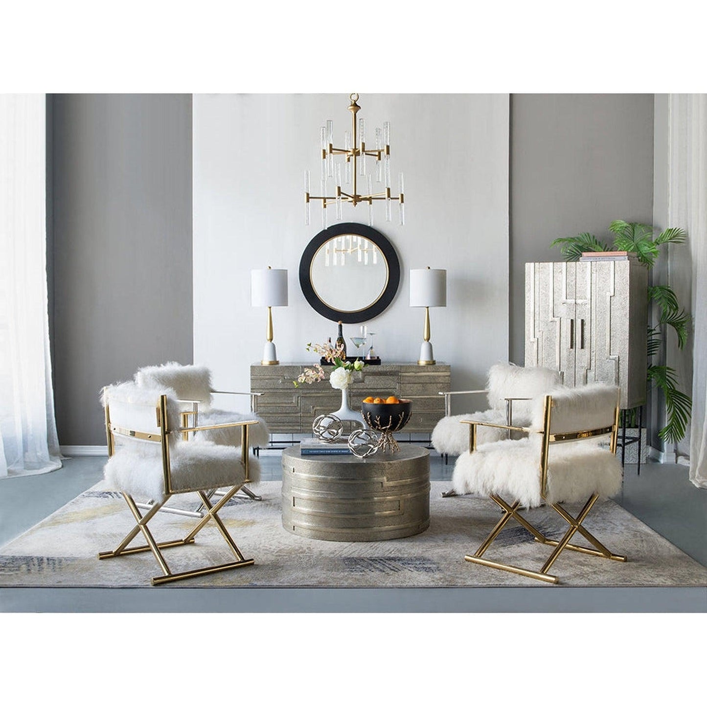 A&B Home 32" x 32" Bundle of 12 Round Shaped Black and Gold Metal Frame Wall-Mounted Mirror With Led Light