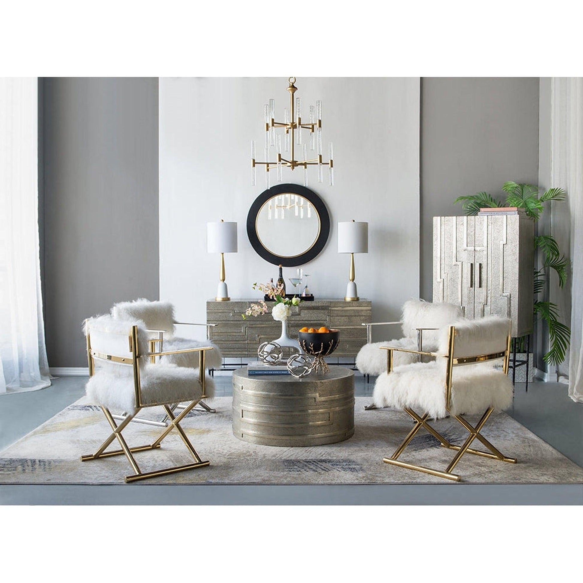 A&B Home 32" x 32" Bundle of 12 Round Shaped Black and Gold Metal Frame Wall-Mounted Mirror With Led Light