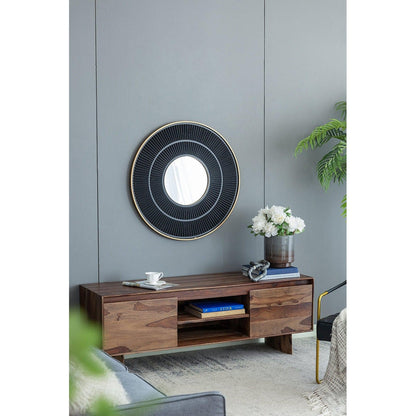 A&B Home 32" x 32" Bundle of 15 Round Carved Black With Gold Pleated Design Frame Wall-Mounted Mirror