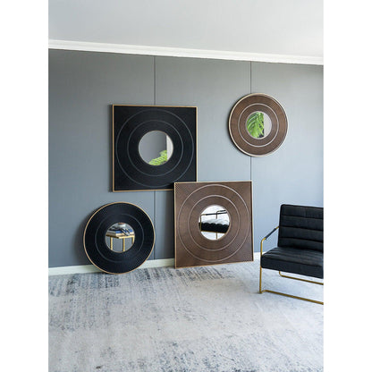 A&B Home 32" x 32" Bundle of 15 Round Carved Brown With Gold Pleated Design Frame Wall-Mounted Mirror