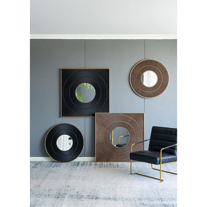 A&B Home 32" x 32" Bundle of 15 Round Carved Brown With Gold Pleated Design Frame Wall-Mounted Mirror