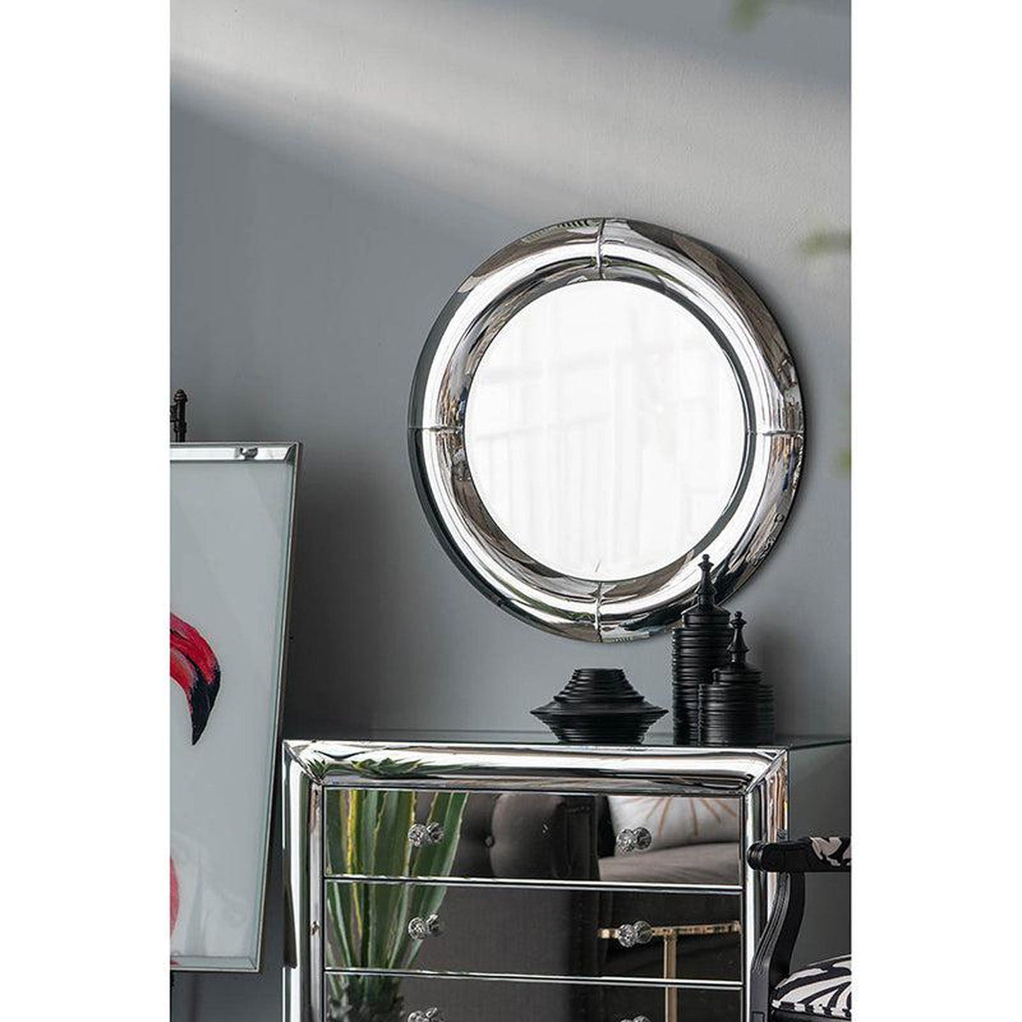 A&B Home 32" x 32" Bundle of 5 Round Silver Curved Wall-Mounted Mirror