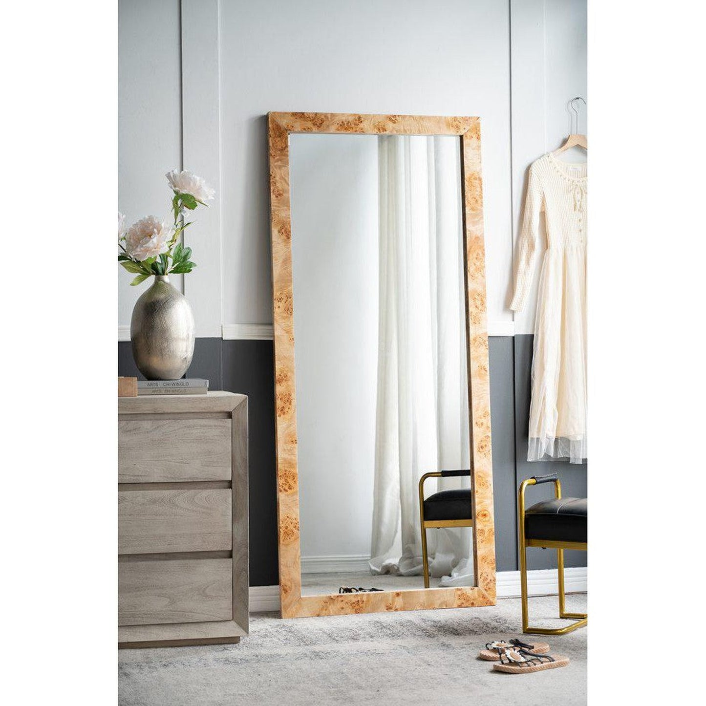 A&B Home 32" x 71" Bundle of 6 Rectangular Brown Burl Wood Framed Floor Mirror