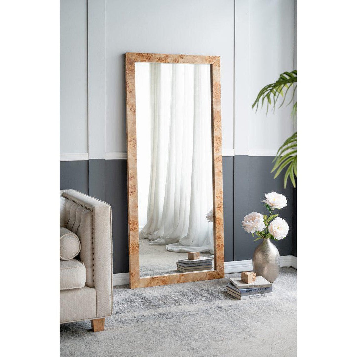 A&B Home 32" x 71" Bundle of 6 Rectangular Brown Burl Wood Framed Floor Mirror